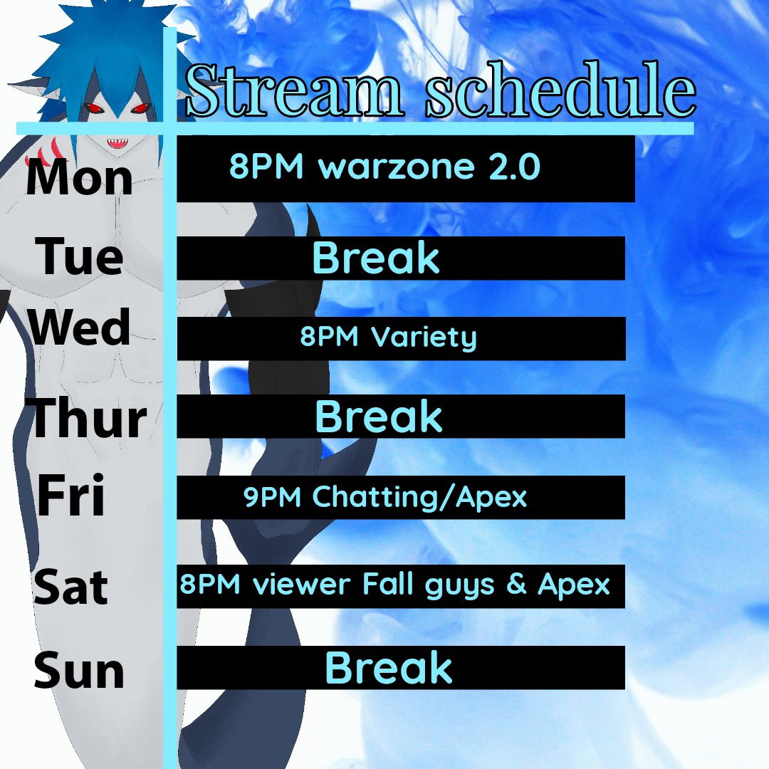 sharksnthewater's tweet photo. Hey everybody here is this week's schedule. I really want to do fall guys on Saturday since my power went out this past weekend from the level 7 hype train and I missed out on the chaos. I hope you can all join in for some fun! https://t.co/dFmQQvwb8H