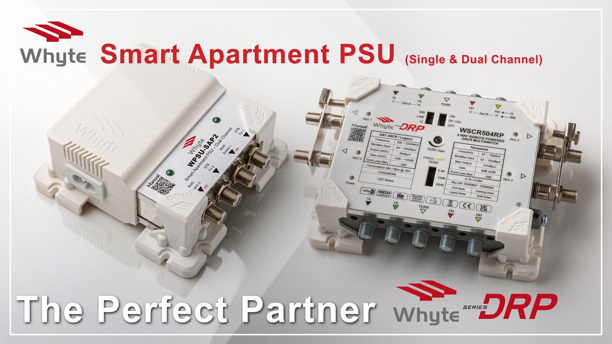 Whyte’s Smart Apartment PSU’s (SAP’s) are the perfect partner to the WSCR504RP receiver powered dSCR Multiswitch. 

for more information on the SAP range, visit:
whytetechnologies.com/psu-accessorie…

for more information on the Series DRP, visit:
whytetechnologies.com/series-dscr504…