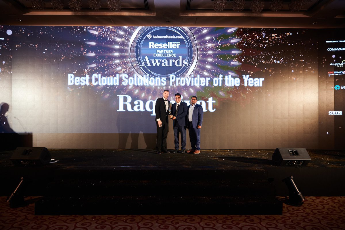 Raqmiyat's tweet photo. Raqmiyat bagged the "Best Cloud Solutions Provider of the Year" at the Reseller Middle East Partner Excellence Awards 2022 hosted by @tahawultech. 
Thank you tahawultech for this recognition!
#raqmiyat #RMEAwards2022 #tahawultech #cloudssolutions #thankyou #awardrecognition https://t.co/rx9UdyQ3B8