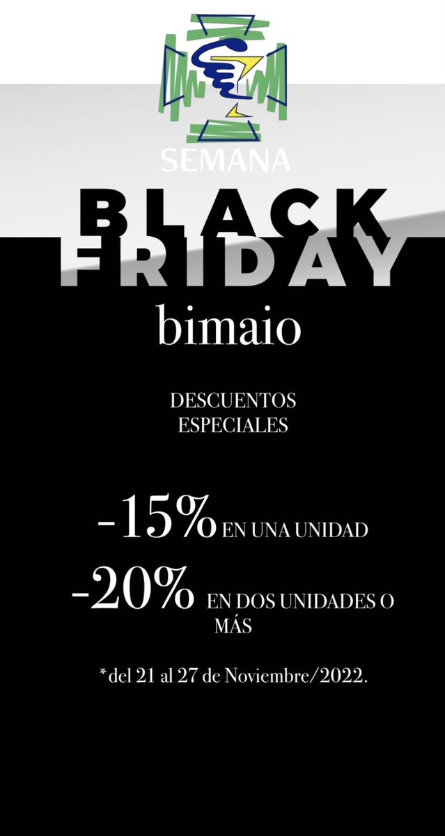 FciaPresidente's tweet photo. 🖤🤍🖤🤍
Semana del #BlackFriday
Este es el momento de conocer las novedades #Bimaio.
#descuentos
#farmapremium https://t.co/Xg05DEOjzg