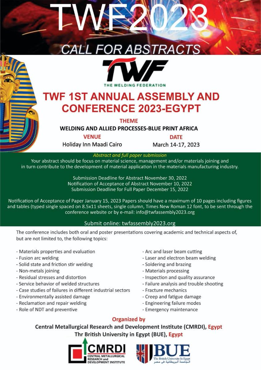 IIW_YP's tweet photo. 1st Annual Assembly and Conference of The Welding Federation-Africa on Welding and Allied Processes-Blue Print Africa https://t.co/9zgwCIgx1Z