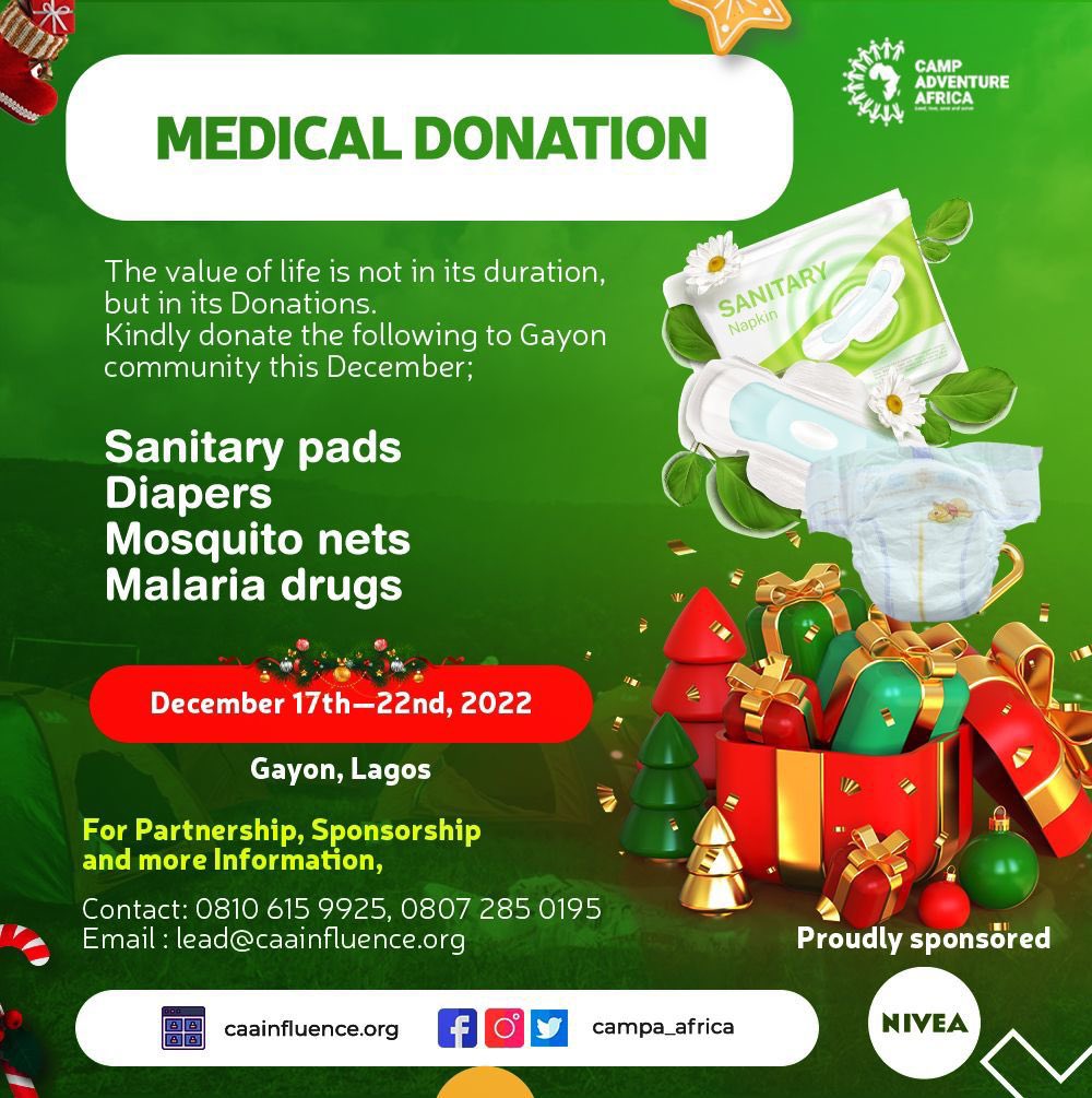 CampA_Africa's tweet photo. Menstruation should not be a thing of sadness

But it can be without access to pads

Neither should anyone have to experience malaria malaria when it can be prevented with a mosquito net.✨

Kindly help us put smiles on the faces of people this December📍 https://t.co/maHBRzBpR3