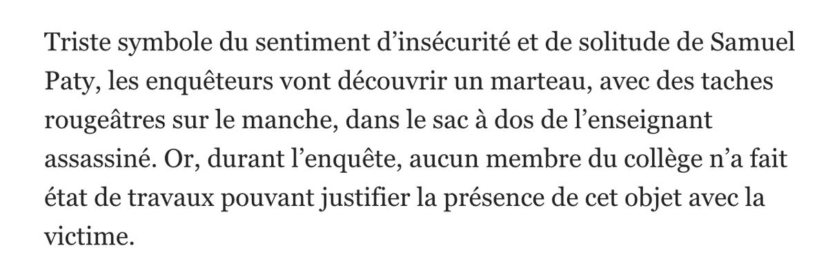 DamienRieu's tweet photo. L'enquête sur le meurtre de #SamuelPaty montre qu'il avait tellement peur qu'il se cachait sous une capuche et se baladait avec un marteau dans son sac. Terrifiant. cc @ProtegEnfants 
Source : https://t.co/dZczlKm1ep https://t.co/Amonx5zBPC