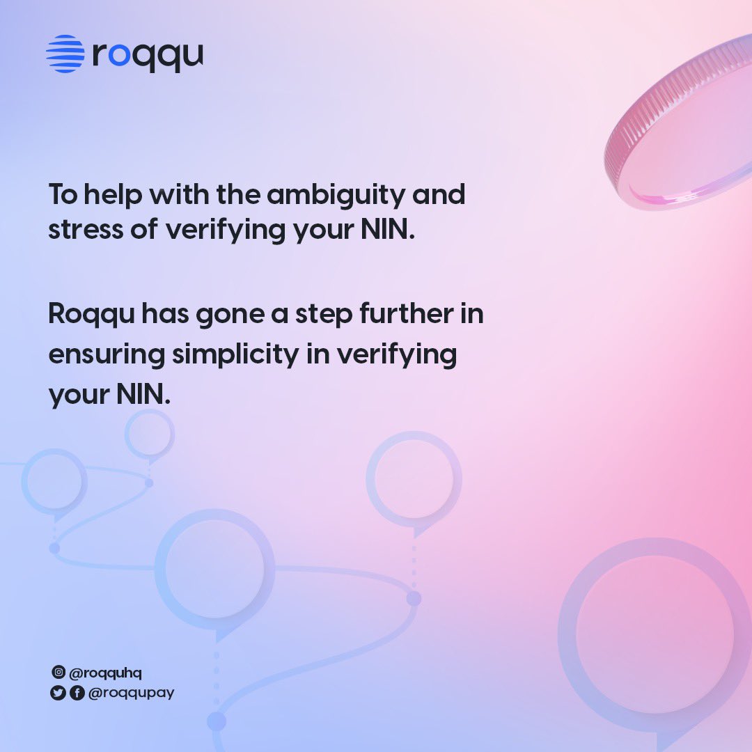 roqqupay's tweet image. Introducing the new virtual NIN, you can easily verify your account with zero stress.

Below 👇🏾 are easy steps on how to verify your NIN on Roqqu using the virtually generated NIN.

#roqqudeyforyou #accountverification #vNIN