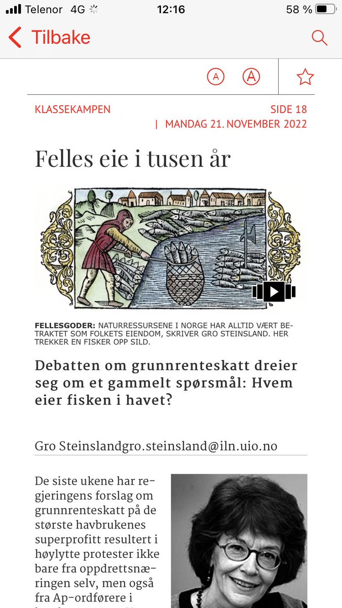 Usedvanlig perspektivrikt av professor emeritus Gro Steinsland i Klassekampen om i dag om felles eie i tusen år og noe av den historiske bakgrunnen  for grunnrenteskatt.
