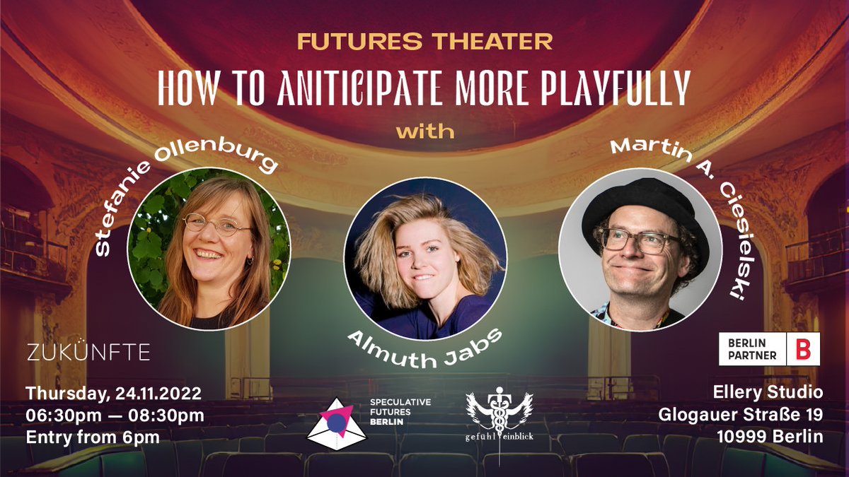 Speculative Futures Berlin (@futures_berlin) on Twitter photo ✨Can't wait to welcome this team to our Studio!
✏️If you have signed up yet, join us <a href="/ElleryStudio/">Ellery Studio</a> on Thursday. Only a few spots left⬇️
eventbrite.de/e/futurestheat…
#futurestheater #futuresliteracy #speculativefuturesberlin ✨Can't wait to welcome this team to our Studio!
✏️If you have signed up yet, join us <a href="/ElleryStudio/">Ellery Studio</a> on Thursday. Only a few spots left⬇️
eventbrite.de/e/futurestheat…
#futurestheater #futuresliteracy #speculativefuturesberlin