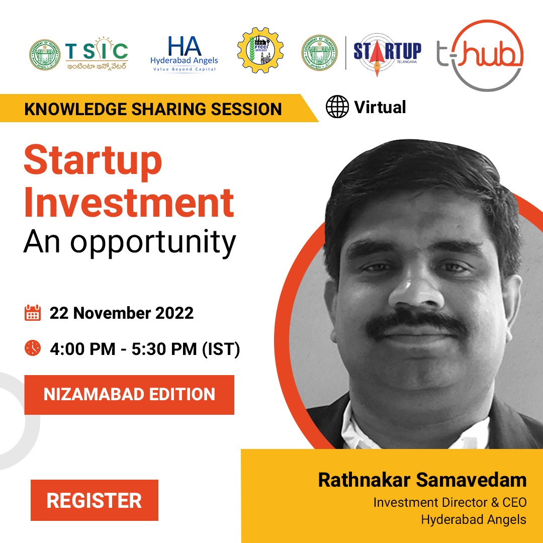 Startup Telangana (@startup_ts) on Twitter photo Nizamabad Folks!
To enable you to take informed Startup Investment decisions, in collaboration with <a href="/HyderabadAngels/">Hyderabad Angels</a>, we bring to you an expert session by Mr. Rathnakar Samavedam, Investment Director, Hyderabad Angels.
Register Now: zfrmz.com/2y9a16Il0dPCpI… Nizamabad Folks!
To enable you to take informed Startup Investment decisions, in collaboration with <a href="/HyderabadAngels/">Hyderabad Angels</a>, we bring to you an expert session by Mr. Rathnakar Samavedam, Investment Director, Hyderabad Angels.
Register Now: zfrmz.com/2y9a16Il0dPCpI…