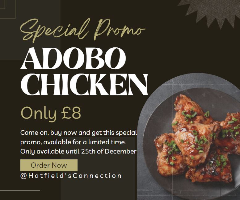 HatfieldsConn's tweet photo. Special promo only until Christmas!​
Get it before it goes.
Adobo Chicken ~£8
Starts from November 14th- December 25th
Hatfield's Connection
Hatfield AL10 9RQ https://t.co/Gaj16POyXb