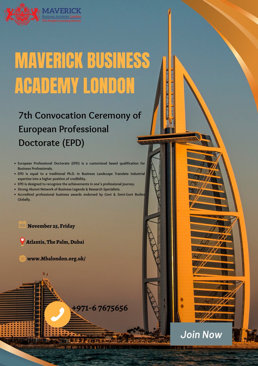 ManagementHali's tweet photo. Join Maverick 7th Convocation Ceremony of European Professional Doctorate. (EPD)
25th November, Friday 
Pursue your career with UK Top-ranked university

Register Now: https://t.co/9isW4aFTGy
.
.
.
#Maverick #Mbalondon #MaverickBusinessAcademy #MBA #7thgraduationceremony #JoinNow https://t.co/91tcYvxRK9