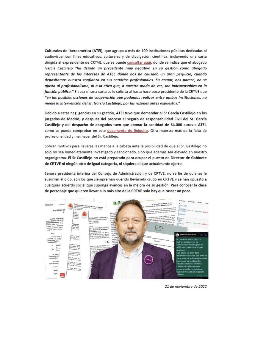 SindicatoSIRTVE's tweet photo. Los nuevos datos sobre Castillejo lo inhabilitan en #RTVE 
Nota conjunta de @SindicatoSIRTVE y @UGTRTVE 
#tve #rne #rtve https://t.co/fgLmI2J1ZN