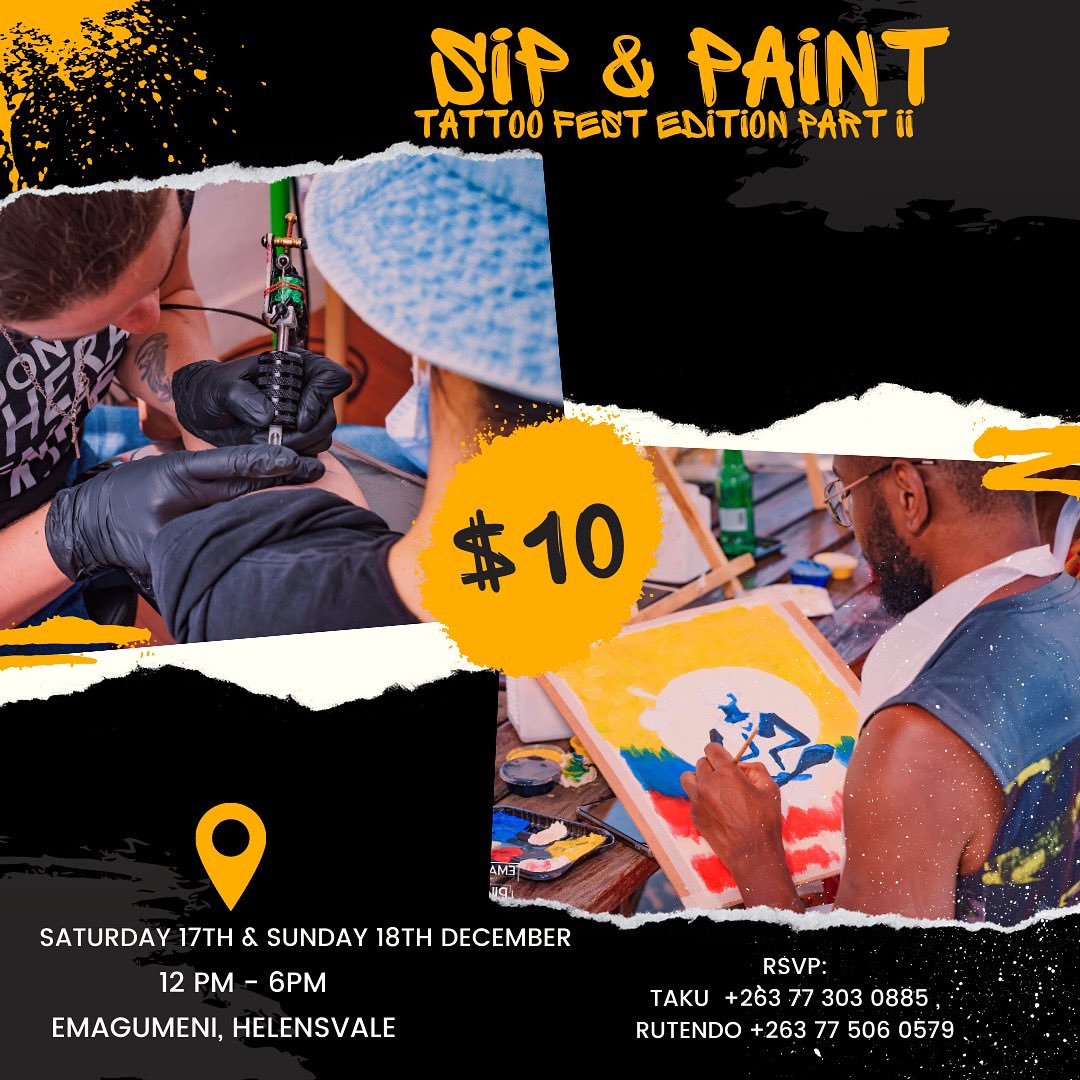 Onyx 🖤 (@v_morghulis) on Twitter photo Sip & Paint , The Tattoo Fest Edition , Part II !
With a discounted price of $10 for TWO DAYS, cause Silly Season is upon us and y’all deserve nice things 🤪
Follow <a href="/AbstractFaro/">AbstractByFaro</a> & <a href="/TattooFestZim/">Tattoo Festival Zimbabwe</a> ! Sip & Paint , The Tattoo Fest Edition , Part II !
With a discounted price of $10 for TWO DAYS, cause Silly Season is upon us and y’all deserve nice things 🤪
Follow <a href="/AbstractFaro/">AbstractByFaro</a> & <a href="/TattooFestZim/">Tattoo Festival Zimbabwe</a> !