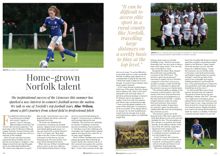 oldgreshamian's tweet photo. #oldgreshamian Blue Wilson (E 2013 - 18) is featured in the latest @KLmagazine. She talks about her journey from the school field to professional pitch. Blue is the current Captain of Ipswich Town F.C Women
@IspwichClubFC https://t.co/HinoZHPGbn https://t.co/JDHcnolrTL