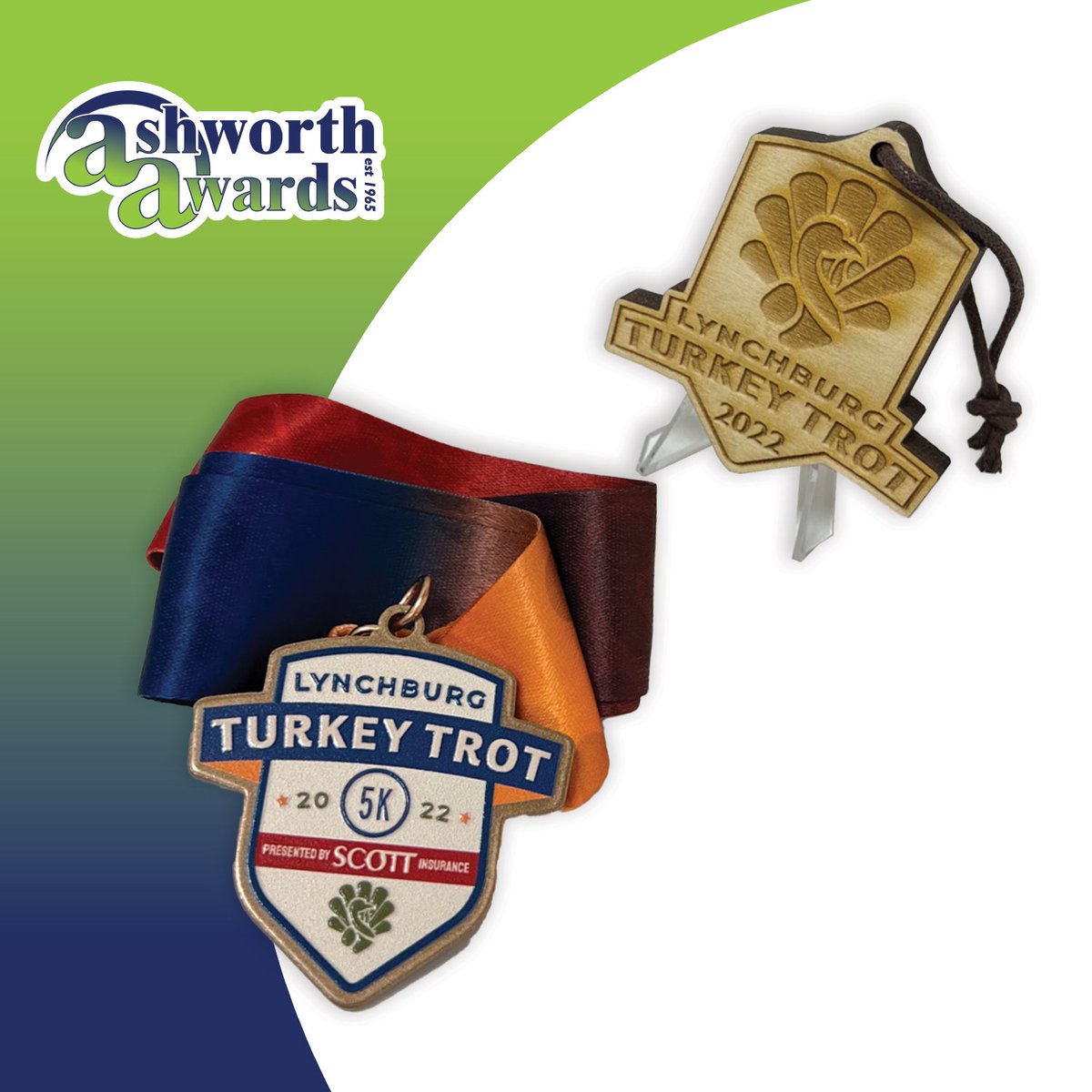 ashworthawards's tweet photo. Today’s #MedalMonday features this medal & woodallion set for the #LynchburgTurkeyTrot presented by @scottins to remind you that turkey day is almost here! #DimensionalSteel #Medals #CustomMedals #MedalDesign #RaceBling #AshworthAwards #Medallions #Woodallions https://t.co/yc3rzXRpLx