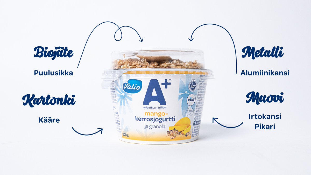 ValioFi's tweet photo. Hyvää kierrätysmaanantaita!♻️ Mielestämme joka päivä on hyvä kierrätyspäivä. Esimerkiksi Valion jogurttipurkin kierrätys on ihan helppoa. Ja jos iskee tenkkapoo, kierrätysohjeet löytyvät tuotteen kyljestä. #kierrätys #hyväkiertoon https://t.co/fFIy9biYOb