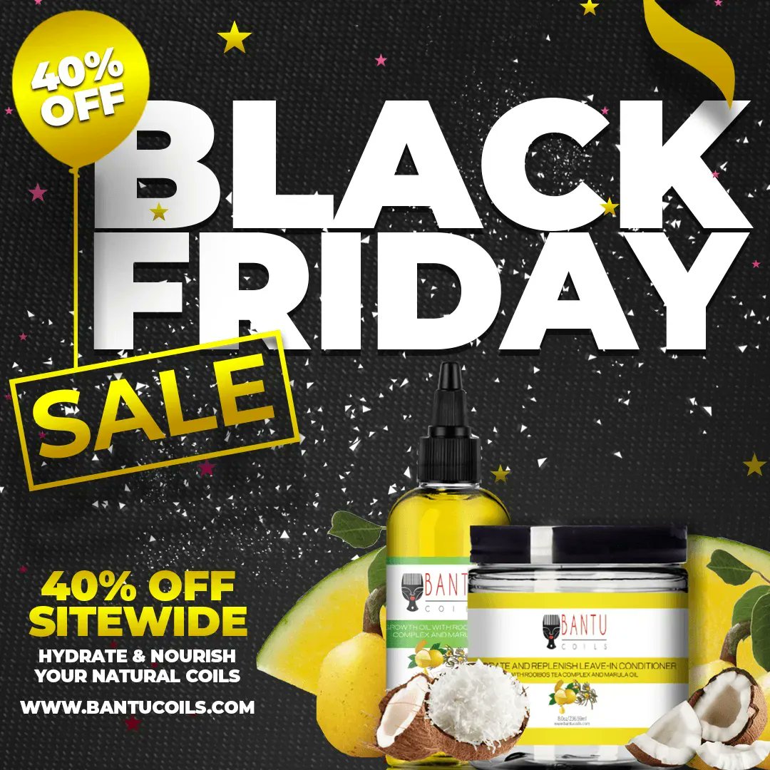 BantuCoils's tweet photo. If you want our Hydration Collection to moisturize your coils 💧, now is the time with our Biggest Sale of the year just around the corner! From tomorrow, get 40% OFF our 100% vegan products  and FREE SHIPPING 🚚 on any orders of $35 or more!! We do it for the Tribe 💗 💚 💛 https://t.co/MouYZW86JV