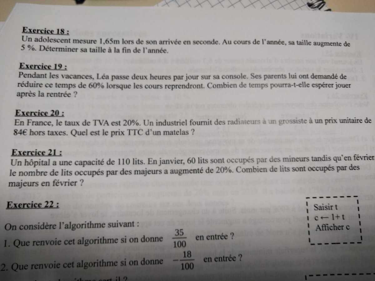 3nahp3ts's tweet image. Devoir de maths de ma fille. L'exercice 20...