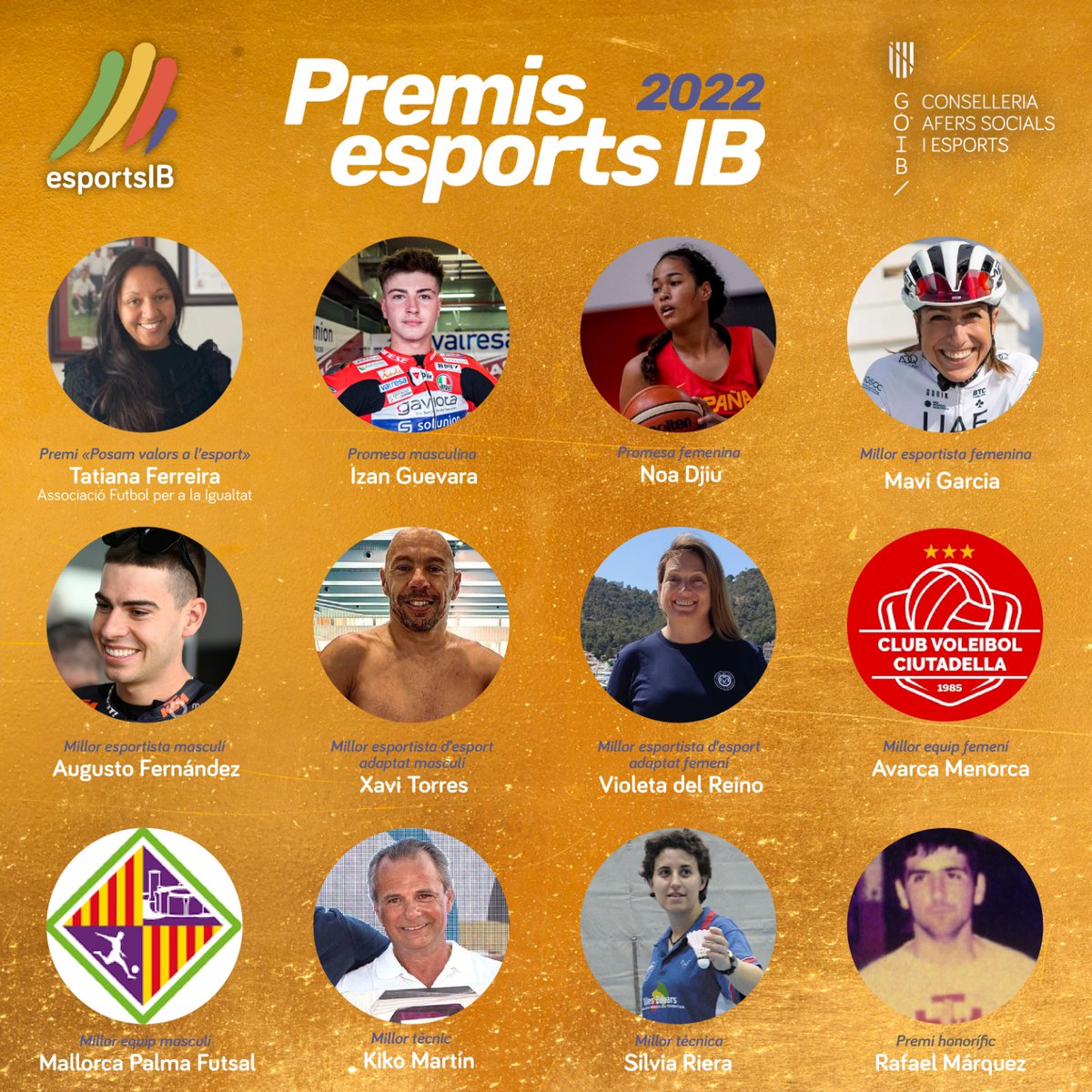 Enhorabona 👏🏆

Atorgats els 12 #PremisEsportsIB 2022 i les 6 mencions al mèrit esportiu.

✨ Es lliuraran en la Gala de l’Esport de les Illes Balears que se celebrarà el desembre.

ℹ️tn.caib.es/PremisEsportsI…