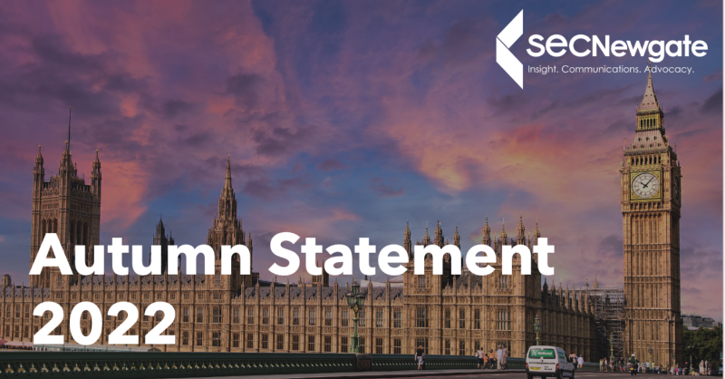 SECNAdvocacy's tweet photo. The Chancellor’s much-anticipated #AutumnStatement set out significant tax rises and spending cuts for the coming five years. For all the details and to understand what it means, check out SEC Newgate's latest analysis.