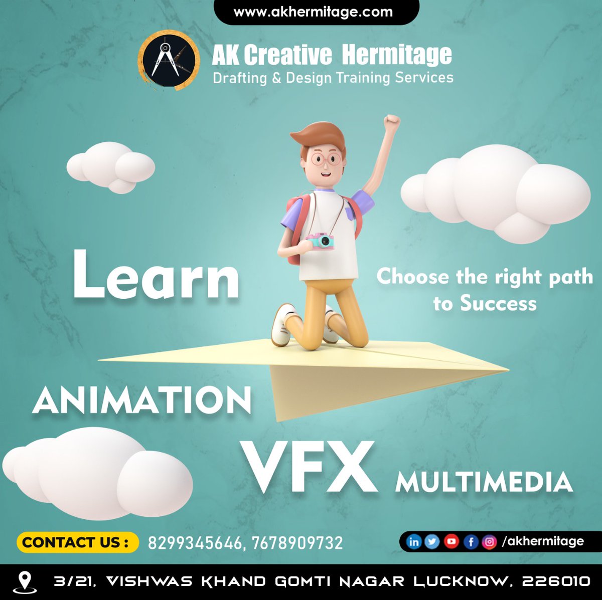 AkHermitage's tweet photo. Learn Animation Vfx Multimedia
Choose the right path to Success
#akhermitage #lucknowcity #digitallearning #graphicdesign #animation #animated #characteranimation #maya #blender #animate  #animationvideo #graphicsdesign #digital  #vfx   #graphics #animationmovie  #multimedia https://t.co/xAqHDoeVBi