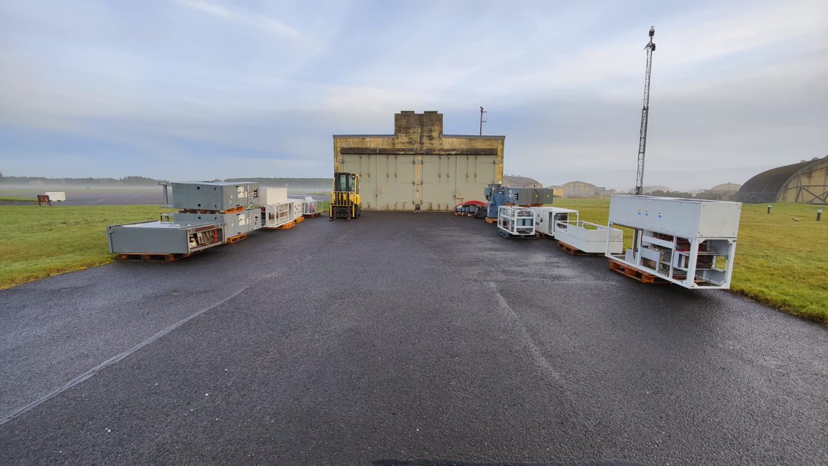528STRE's tweet photo. Waste not, want not. Following removal of redundant transformers from the HV ring at RAF Leuchars, 528 STRE have brought these and some surplus LV switchgear back to Chilwell. Part of the planned overhead line training area, greatly increasing our opportunities to train in camp. https://t.co/ARoQYWYxT5