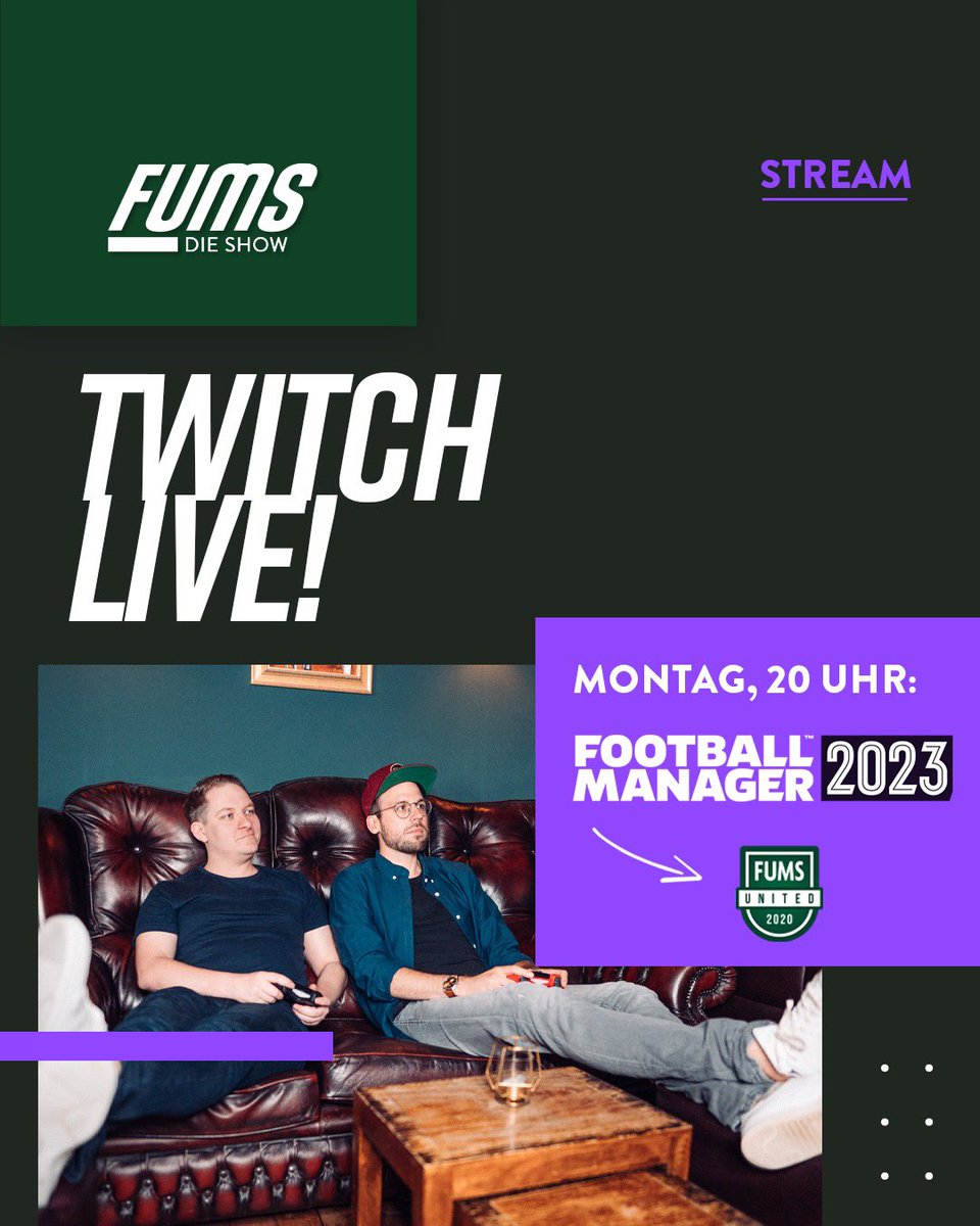 FUMS_DIESHOW's tweet photo. Es ist wieder soweit!!! Endlich wieder #FM mit @fumsunited. Wir starten ins neue #FM23 und machen dort weiter, wo wir aufgehört haben: In der 3. Liga! Schaltet um 20 Uhr auf #Twitch ein🎮 #FUMSDIESHOW https://t.co/yMA7gr4kha