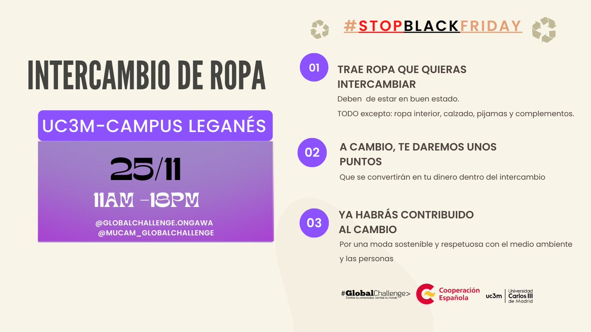 encampusuc3m's tweet photo. ¡Intercambio de Ropa:
#StopBlackFriday 🧐!
Con un intercambio de ropa en el que además de llevarte otras prendas podrás conocer la realidad detrás de la Fast Fashion! 

Organizado por #MUCAM junto a @auladelasartes

+info: https://t.co/fCHvkA1BBZ

#EWWR2022
#desarrollo_sostenible https://t.co/3n5juZi2ee