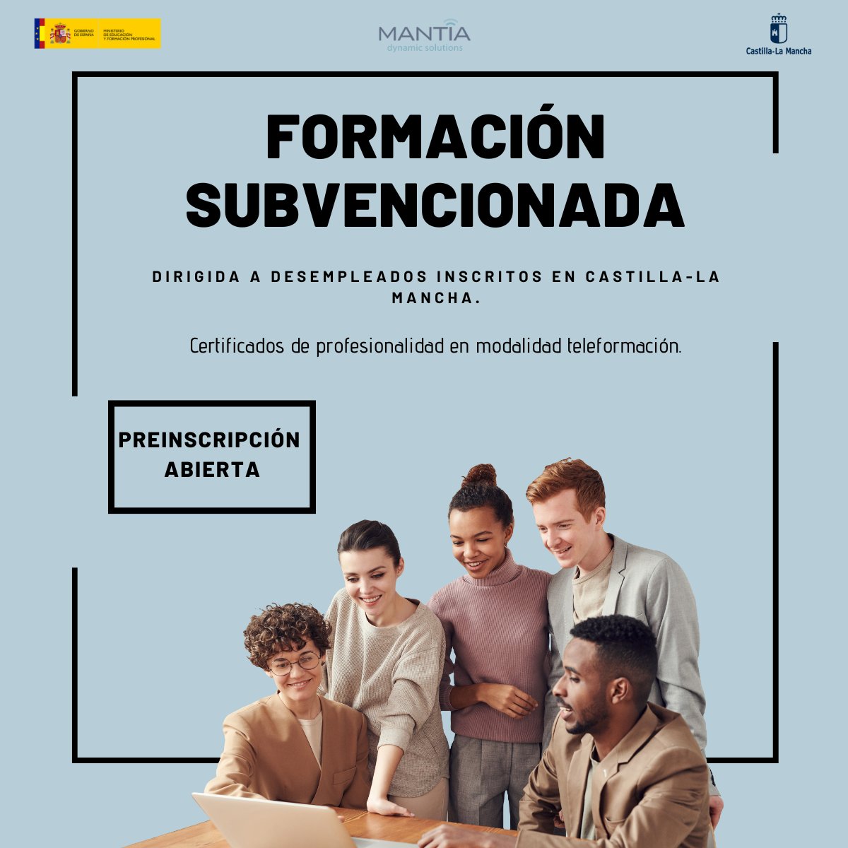 📢 Nuevos cursos de formación subvencionada para desempleados en Castilla-La Mancha. 
Cuatro certificados de profesionalidad en modalidad teleformación. 
Más información y preinscripción 👉bit.ly/3Xl8pQj