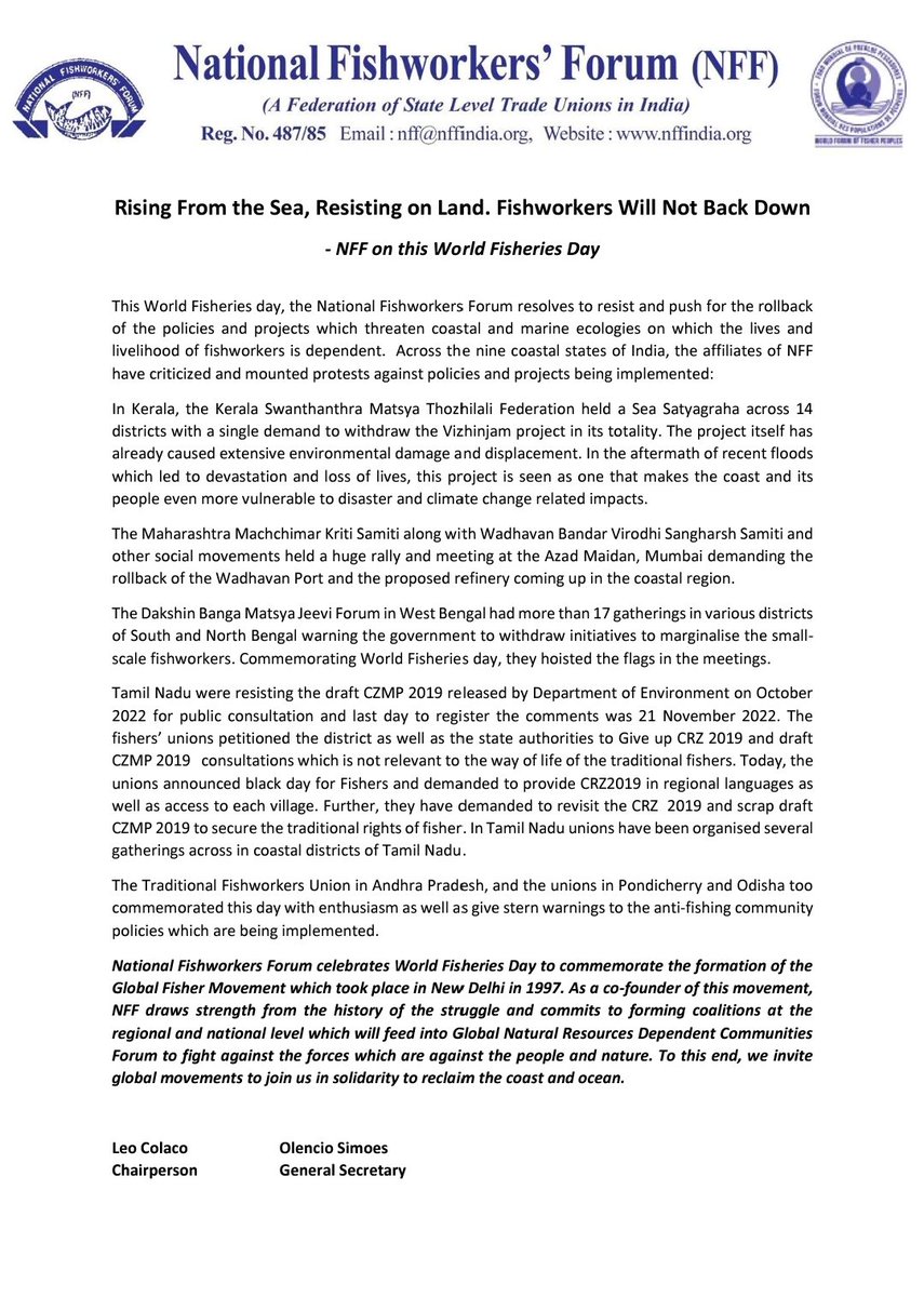 National Fishworkers’ Forum (@nff_india2017) on Twitter photo Stop Coastal destruction.
#worldfisheriesday2022
<a href="/WorldFishers/">WFFP</a> <a href="/Trade_EU/">EU Trade 🇪🇺</a> <a href="/nfdbindia/">NATIONAL FISHERIES DEVELOPMENT BOARD</a> <a href="/FisheriesGoI/">Department of Fisheries, Min of FAH&D</a> Stop Coastal destruction.
#worldfisheriesday2022
<a href="/WorldFishers/">WFFP</a> <a href="/Trade_EU/">EU Trade 🇪🇺</a> <a href="/nfdbindia/">NATIONAL FISHERIES DEVELOPMENT BOARD</a> <a href="/FisheriesGoI/">Department of Fisheries, Min of FAH&D</a>