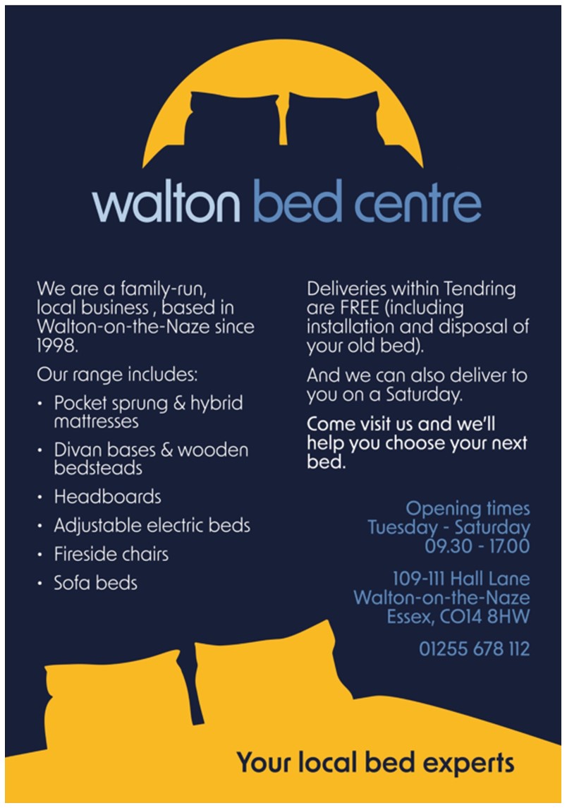 TendringMag's tweet photo. WALTON BED CENTRE
🛏️Family Run Business
🛏️Extensive Range  
🛏️Open Tues - Sat 
🛏️FREE Delivery within #Tendring
#Bed #Mattress #SofaBed #ThorpeLeSoken #Frinton #Weeley #LittleClacton #HollandOnSea #Clacton #WaltonOnNaze #Wrabness #GtClacton #Dovercourt #Harwich #Essex🌞🌛😴 https://t.co/jPDRHxEH3E