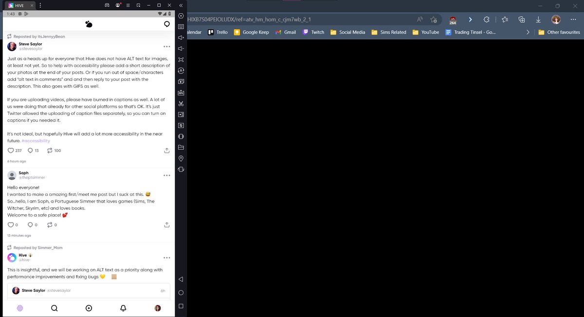 ChrissieYT's tweet photo. Just installed this to get a "web" version of @TheHIVE_Social (at least until there's an official one)!

So if any of y'all were holding off on creating a #Hive account because it didn't have a web, now it does! Also, if you want, go follow me on there! Same @ as here! 🤍 https://t.co/2gp0oKLGTh