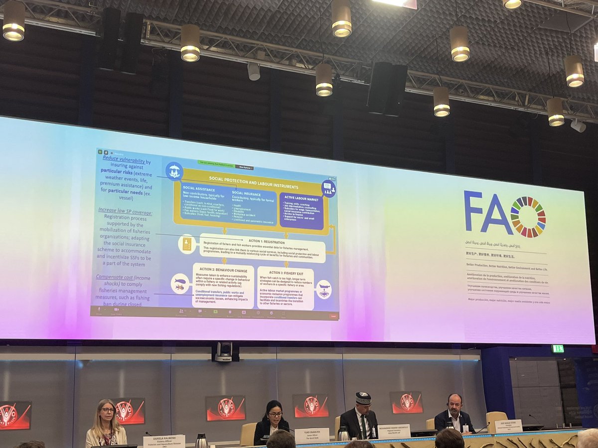 bergsson's tweet photo. The World Bank suggests three action for social protection in Fisheries and Aquaculture 1) registration 2) behaviour change 3) fishery exit #WorldFisheriesDay #socialinsurance #financialinnovation Yuko Okamura gives samples from Brazil, Peru and Seychelles #IYAFA2022 https://t.co/WfIAQSCWFA