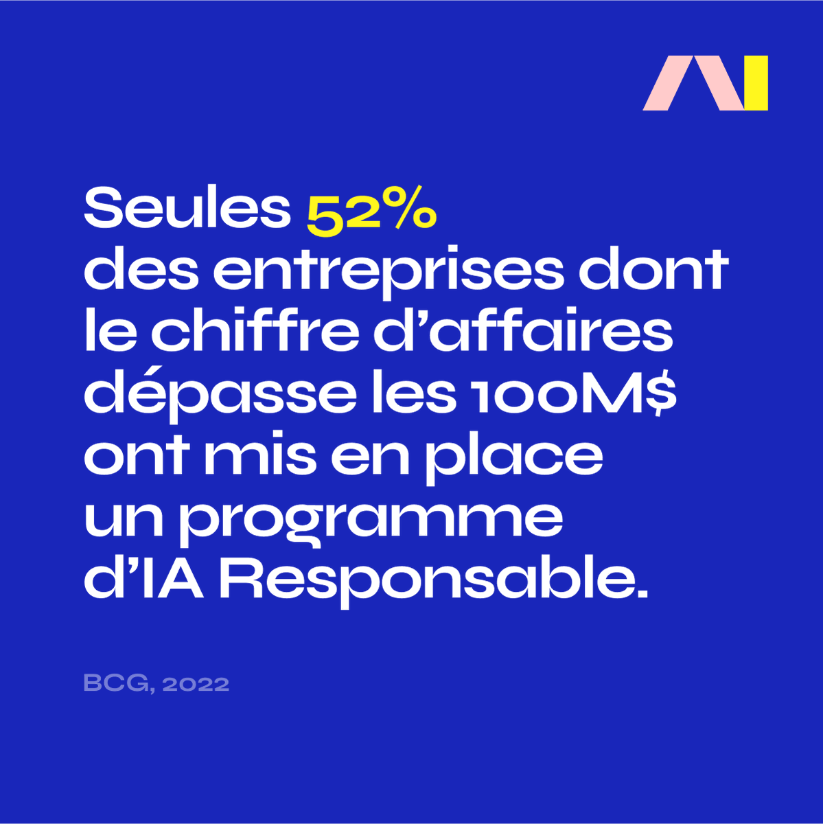 PositiveAI__'s tweet photo. Selon une étude du @BCGinFrance, seule 1 entreprise sur 2 dont le CA est supérieur à 100M$ a mis en place un programme d'#IAResponsable.
C'est pour rendre l’éthique dans l’#IA concrète et accessible pour ttes les entreprises que #PositiveAI a été lancée https://t.co/0LCEPmbnsB