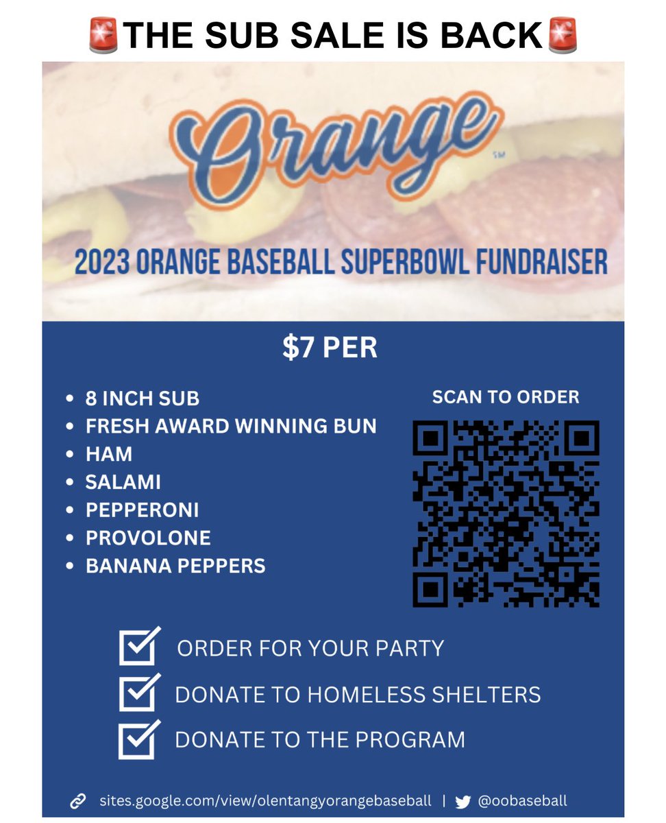 oobaseball's tweet photo. 🚨2023 SUB SALE IS LIVE🚨

🔗 https://t.co/eJPbiZBsVd

✅ BUY FOR YOUR PARTY
✅ DONATE TO THE HOMELESS

Tax write-off available for donations. 

#OrangeBaseball | #ICCU https://t.co/ERADs0gWhR