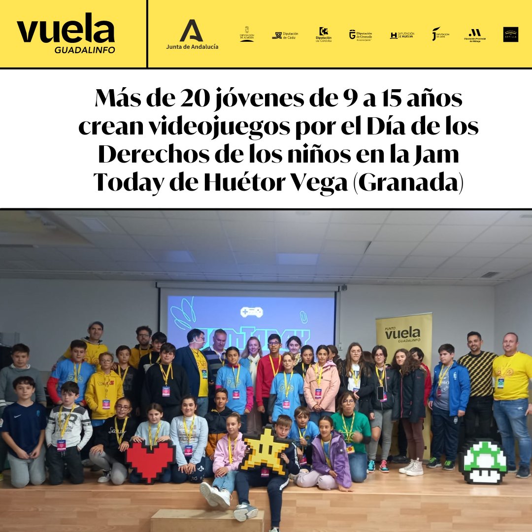 Estudiantes de #Cúllar, #Peligros, #GüejarSierra, #Quéntar y #HuétorVega (#Granada) pasan el sábado programando #videojuegos en la #JamTodayHV 👉 bit.ly/3XnsPYY
