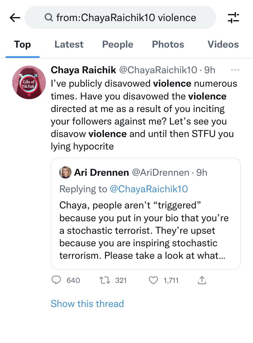 StephanieJaneG6's tweet photo. @ChayaRaichik10 “I’ve publicly disavowed violence numerous times.”

Nope. A search says otherwise…👇 https://t.co/aUg1NFmcdT