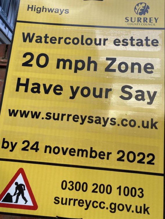Just a few more days to have your say on Surrey’s proposal for a 20mph zone for the Watercolour Estate in #Redhill #RoadSafety <a href="/20sPlentySurrey/">20s Plenty for Surrey</a>