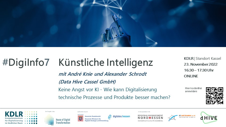 𝐊𝐞𝐢𝐧𝐞 𝐀𝐧𝐠𝐬𝐭 𝐯𝐨𝐫 𝐊𝐈. 𝐖𝐢𝐞 𝐤𝐚𝐧𝐧 𝐃𝐢𝐠𝐢𝐭𝐚𝐥𝐢𝐬𝐢𝐞𝐫𝐮𝐧𝐠 𝐭𝐞𝐜𝐡𝐧𝐢𝐬𝐜𝐡𝐞 𝐏𝐫𝐨𝐳𝐞𝐬𝐬𝐞 𝐮𝐧𝐝 𝐏𝐫𝐨𝐝𝐮𝐤𝐭𝐞 𝐛𝐞𝐬𝐬𝐞𝐫 𝐦𝐚𝐜𝐡𝐞𝐧?
Diesen Mittwoch. 16:30-17:30h. Anmeldung: eveeno.com/digiinfo7
#KDLR #hessen #kmu #künstlicheintelligenz