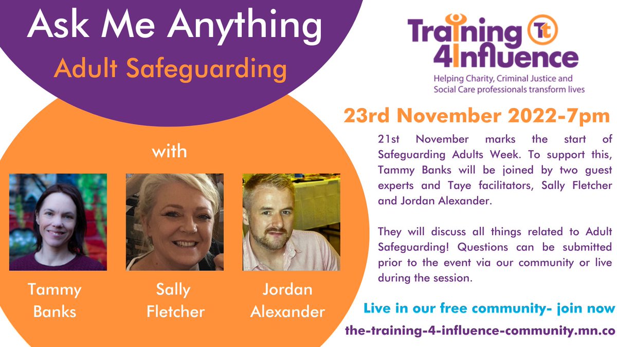 Did you know that this week is Safeguarding Adults Week?

To support this, we will be hosting an Ask Me Anything on Adult Safeguarding.

Join our community now to RSVP

ow.ly/eBsN50LGNsX

#AdultSafeguarding #AdultSafeguardingWeek #SocialCare #Charity #AMA #AskMeAnything