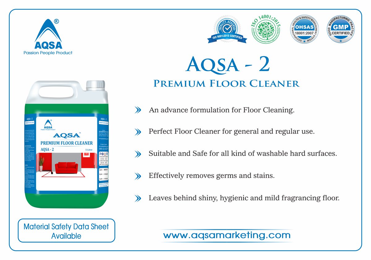 aqsamarketing's tweet photo. AQSA - 2 premium floor cleaner
an advanced formulation for floor cleaning.
#floorcleaner #cleanfloor #germsfree #shinyfloor
#aqsa2 #premiumfloorcleaner https://t.co/Zb1fKVIL8l
