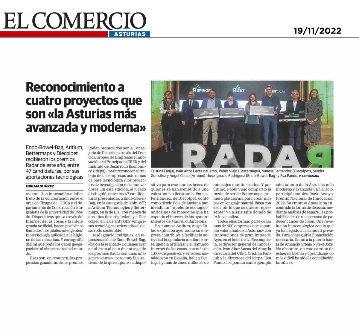 ceeiasturias's tweet image. La entrega de los  #PremiosRADAR 2022 🏆 en el diario 📰 El Comercio.

👀👉 elcomercio.es/tecnologia/ast…

@SCTAsturias @idepasturias @ceeiasturias 

#EndoBowelBag @AritiumTech @BettermapsAI @diecolpet