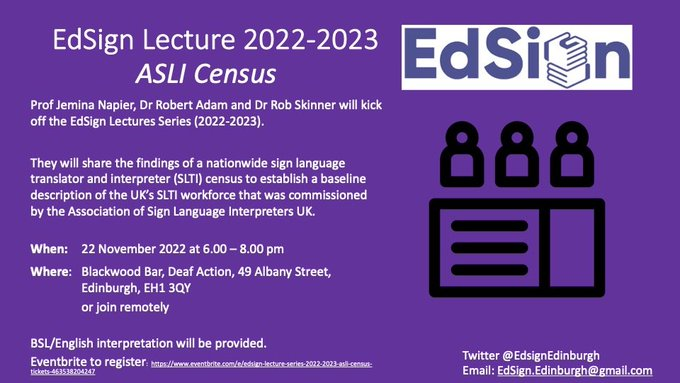 EdsignEdinburgh's tweet photo. A reminder about the EdSign seminar tomorrow evening (22nd) - register via EventBrite for remote joining instructions https://t.co/fqwSr6kG62 https://t.co/sGctwm8jAM