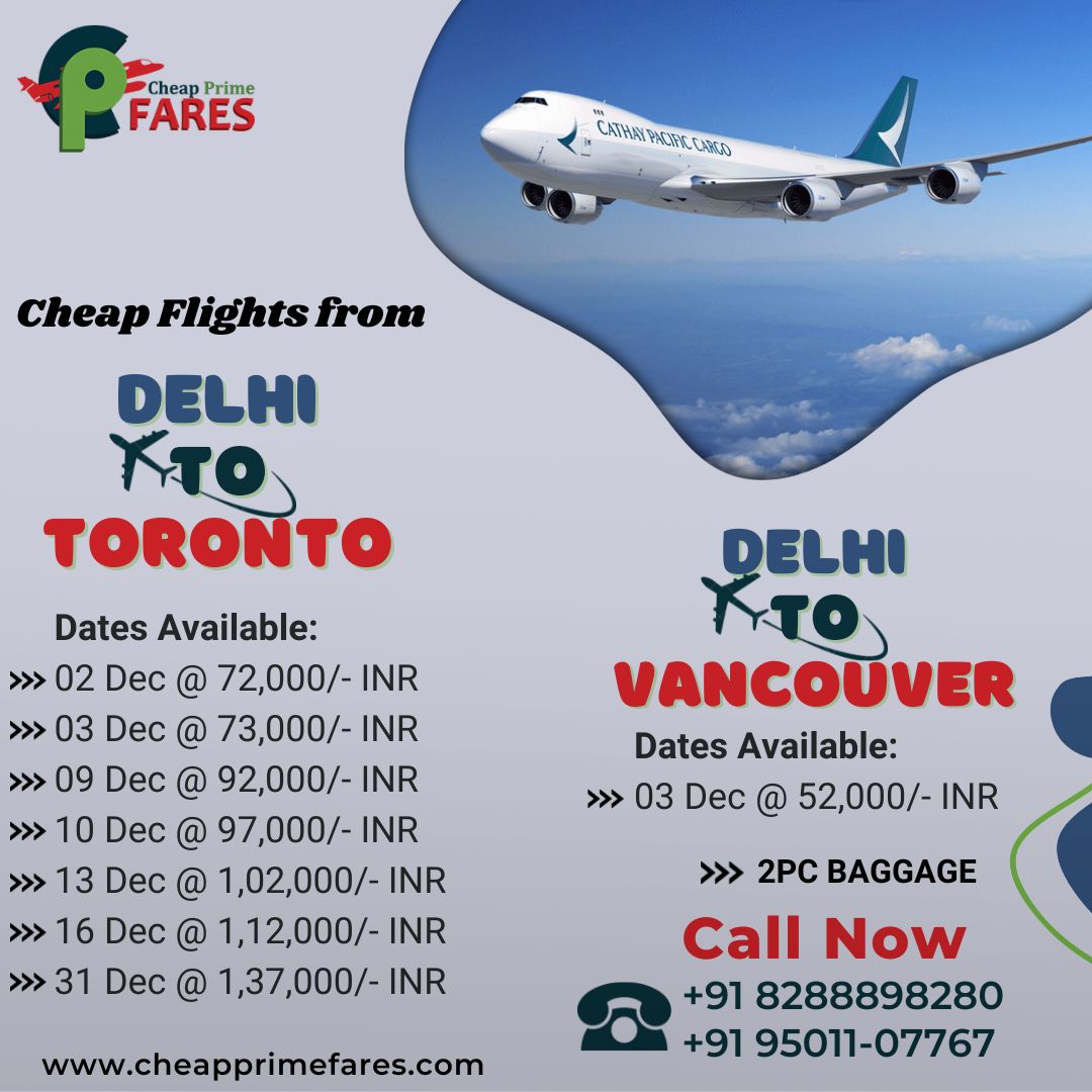 PrimeFares's tweet photo. Delhi to Toronto flight & Delhi to Vancouver tickets available
✈Enjoy Best Deals on #Flight #Tickets Bookings #Canada
Call +91 82888 98280| +91 95011 07767
Visit: https://t.co/bSsCUEwcVl
#torontoflight #torontobestfare #delhitovancoverflights #delhitotoronto #Fixdeparture https://t.co/ZE89jAhY80