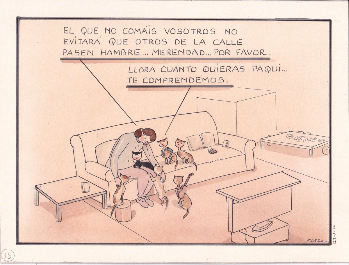 <a href="/pacocatt/">Paco Catalán.</a> Paqui llora por todos los Gatitos sin suerte , ella no puede alimentar a todos ,sus amigos felinos le consuelan 
Esta viñeta me emociona porque esta misma impotencia la he sentido tantas veces y estoy segura que muchos de ustedes tambien 
Un abrazo queridisimo amigo 
<a href="/pacocatt/">Paco Catalán.</a>