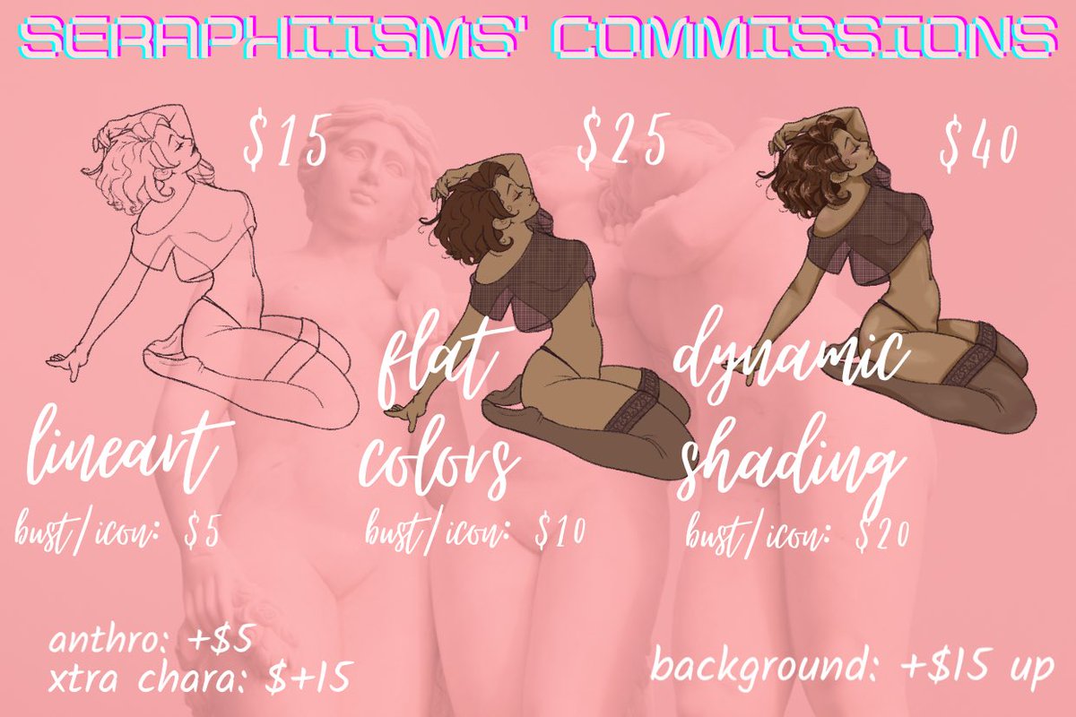 seraphiisms's tweet photo. here’s my (not-so) full commission sheet! dm with any inquiries, terms below! :)

#commissions #opencommissions #commissionsopen #artcommissions #characterart #myart https://t.co/RWAR66Vvdt