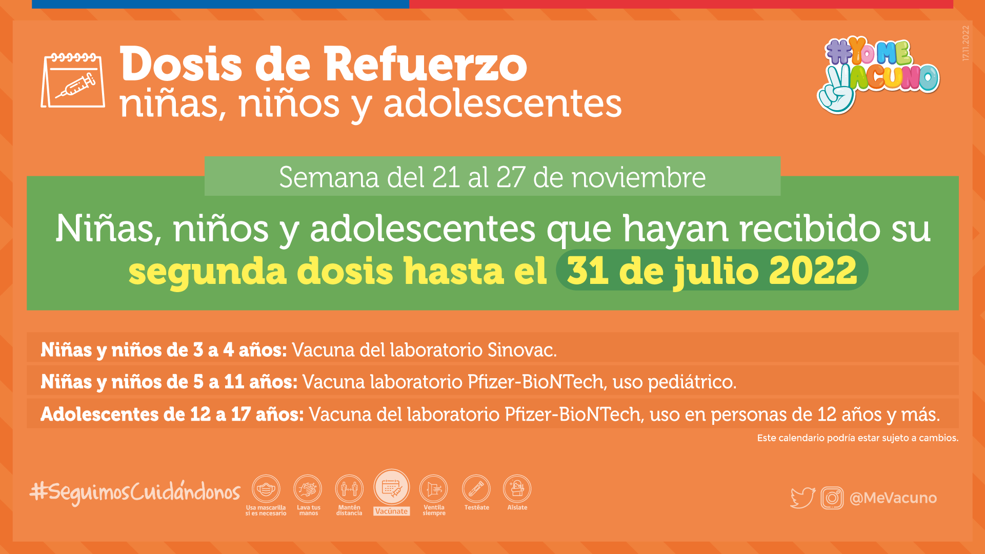 Dosis de Refuerzo para niñas, niños y adolescentes que hayan recibido su Segunda Dosis hasta el 31 de julio de 2022