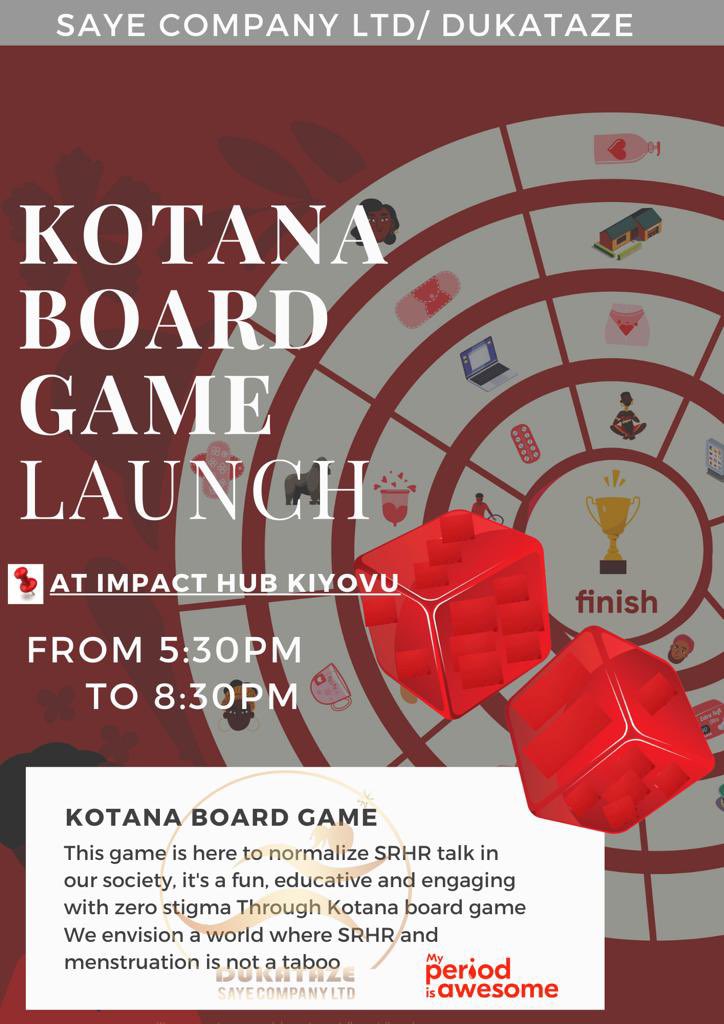 sayecompany's tweet photo. The wait is over , we are happy to launch another SRHR creative tool entitled as KOTANA , it’s happening this Friday at @ImpactHubKigali last floor . #mpiarwanda #sayecompanyltd #dukataze https://t.co/C0IeT0Zxdc