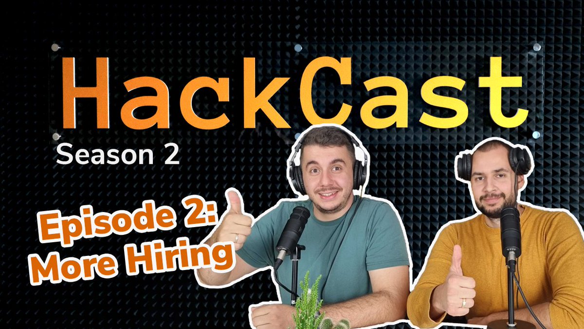 HackSoft_'s tweet photo. The second episode of HackCast S02 is out now! 🤩

Following up on the previous episode, we talk about “More Hiring”.

@Rado_g and @BachvarovIvaylo discuss CVs, what they are looking for in candidates &amp; more interesting stuff around the hiring process 💡 https://t.co/TxyRhOvUOk