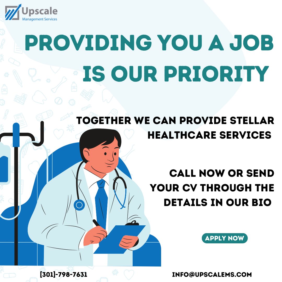 UpscaleStaffing's tweet photo. With the ongoing changes in the healthcare industry, many medical professionals are unsure about what their future holds.
Let us give you your next job.
Reach out to us and let’s get started
#HealthCareUS #UpscaleManagement #HealthCareJobsUS https://t.co/CthDa4OP2g