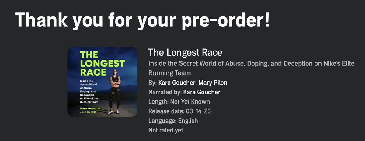 Pre-ordered <a href="/karagoucher/">Kara Goucher</a> audio book!