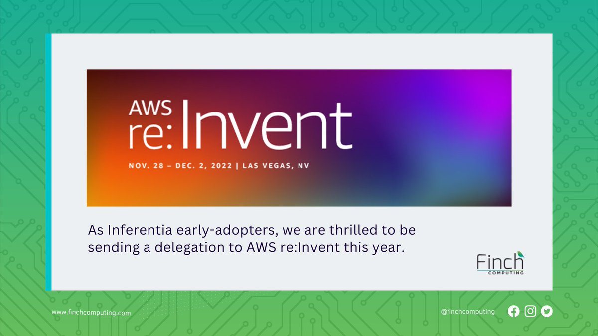 FinchComputing's tweet image. Every year, #AWS #reInvent convenes the global cloud community and leaders from around the country and around the world. We're looking forward to all that's ahead! #AI #ML #NLP #MachineLearning #ArtificialIntelligence